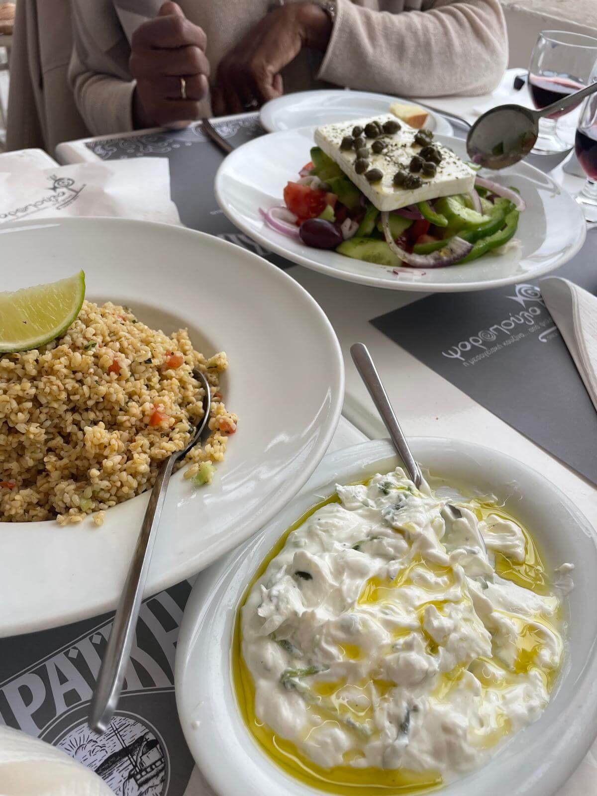 Lunch at a Hydra taverna during intensive Greek week in Athens